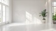 Minimalist interior with table pot with plant and light colored walls Panoramic view