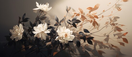 Wall Mural - a beautiful painting of flowers and leaves adorns the wall, showcasing the intricate details of each