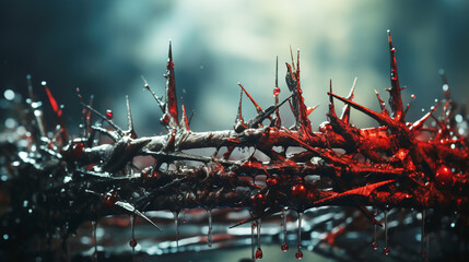 Crown of thorns of Jesus Christ with drops of blood