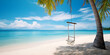 Eine ruhige sommerlandschaft mit einer strandschaukel oder einer hängematte, unberührtem weißen sand und einem ruhigen meer
