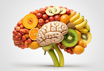 Brain anatomy made from fresh fruit. The benefits of fruits for the mind, vegetarianism