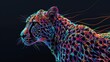 Abstract 3d colorful hologram cheetah animal drawing in dark background. AI generated