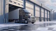 Sleek semi-truck parked at the industrial loading zone of a warehouse