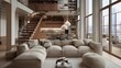 Extravagance corner beige couch and poufs in exemplary loft scandinavian style home inside plan of current lounge