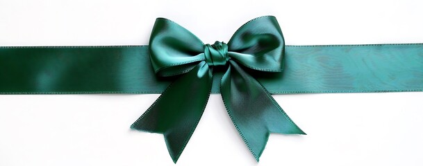 Green color gift satin ribbon bow, isolated on white background