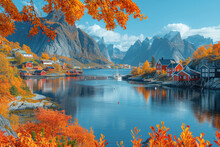 A Picturesque Autumn Scene Featuring Vibrant Trees With Orange And Red Leaves. Created With Ai