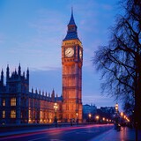 Fototapeta Big Ben - Londons Big Ben, blue hour, wide shot, historic charm for classic city background , high-resolution
