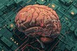 Design a captivating image of a brain with intricate circuit patterns, symbolizing the fusion of technology and consciousness Show a balance between the endless possibilities and 