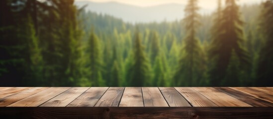 Poster - A beautiful hardwood table placed in a natural landscape with a forest in the background. The grass, trees, and sky complete the picturesque scene