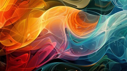 Poster - A colorful abstract painting with a blue and orange swirl. The painting is full of vibrant colors and has a sense of movement