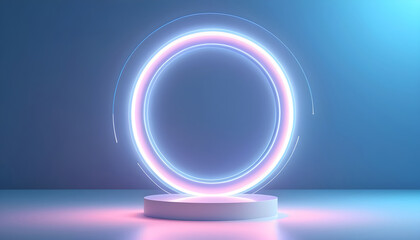 Background circular neon glow minimalistic abstract blurry light blue 6