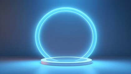 Wall Mural - Background circular neon glow minimalistic abstract blurry light blue 10