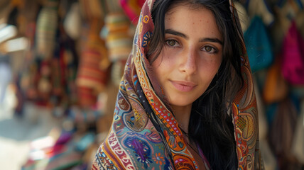 Photo of a young woman with a traditional headscarf.