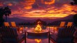 an awe-inspiring image that exudes extravagance, featuring grand chairs arranged gracefully around a welcoming fire pit