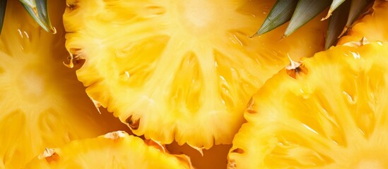 Poster - A close up image of a pineapple, a flowering plant with edible fruit, showcasing its intricate pattern of scales and sweet aroma