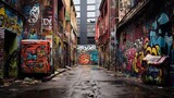 Fototapeta Uliczki - City's Hidden Canvas Graffiti Adorns 