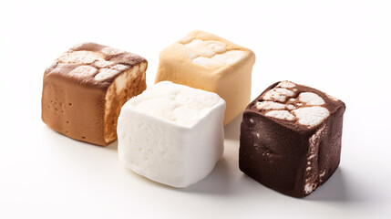 Wall Mural - Assorted marshmallows on white background. Shallow dof.