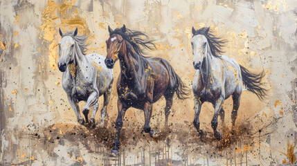 majestic horses charging in dusty elegance oil painting digital art acryl and oil wallpaper backgrou