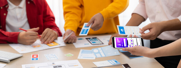 Aufkleber - panorama banner of startup ux developer or company employee design user interface or ui prototype fo