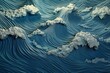 Blue wavy 3D background or wall. Ornamental sea waves.