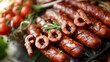Grilled Sausages Garnished With Rosemary on a Warm Summer Evening. Creative inscription 