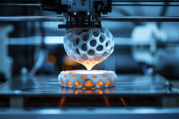 Poster - A 3D printed object is being formed in a machine