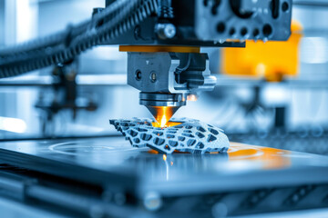 Poster - A 3D printer is in the process of creating a piece of art