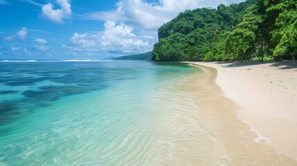 Poster - Samoan white sand beaches, green trees, clear blue waters