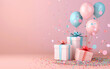 Cute birthday background with gifts and balloons.