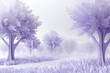 Earth Day scene with paper-cut trees in misty lavender tones.