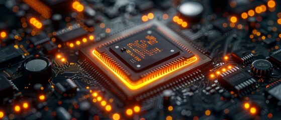 Poster - Digital Processor, parts of repair smartphone. Microchips, smd electronic devices on circuit boards and motherboards. 3D rendering of electronic microcontrollers and circuit boards.