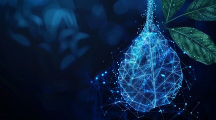 Aufkleber - Water droplet falling with green leaves. Low poly design. Abstract geometric background. Wireframe light connection structure. Graphic ecological concept. Isolated  illustration.