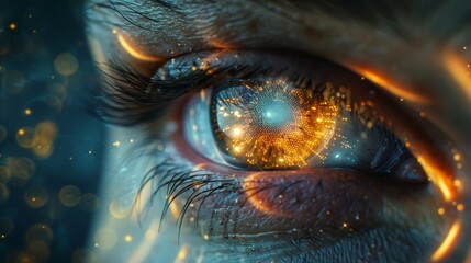 Poster - Wearable computing, abstract image vision, young man's eye and technology concept