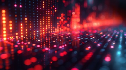 Poster - The stock market or trading graph chart is on a technology blue background with Japanese candlesticks that are holograms. This is a finance and trade concept. A metaphor for exchange. Low poly