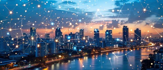 Poster - 5G. IoT (Internet of Things). Telecommunications concept. Smart city and communication networks.