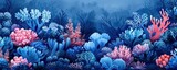 Fototapeta Do akwarium - Detailed blue watercolor of a coral reef ecosystem, summer underwater theme