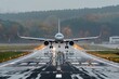 Airplane Touching Down on Runway at Sunset Generative AI