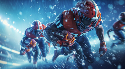 High-energy sports wallpaper concept design, ice punk sporty image with colorful vibrant special effects and water splashes, sports team background image, football rugby or soccer players in action