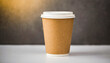 close-up paper cup on wooden background