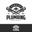 Vintage plumbing and heating logo template vector