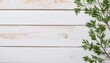 White wooden background with fresh green herbs. Texture of painted boards. Rustic, vintage style. copy space. Flat lay, top view