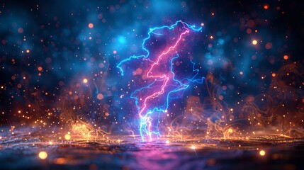 Wall Mural - lightning icon depicted in a continuous line drawing style, portraying a line art representation of 