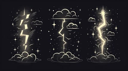 Wall Mural - one-line drawing of lightning bolt icon, representing a continuous line art of lightning, depicted a