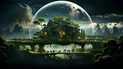 Poster - Green natural environmentally friendly wood in a glass dome sphere. Concept green energy ecologist and care for the environment