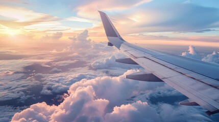 Wall Mural - High nature view large white clouds on soft sky background in the morning, View of white cloudy on the plane - generative ai