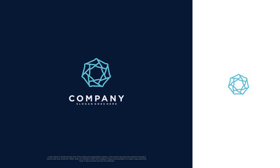 Fototapete - Modern digital hexagonal wire frame abstract logo for technology company business. Vector design template