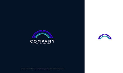 Fototapete - Modern digital half shape line abstract logo for technology company business. Vector design template