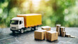 Small parcels and trucks symbolizing the transportation sector on the map