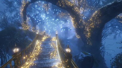 Sticker - An ethereal bridge connecting realms in 'Arcane Echo Chamber', where ancient magic and echoing sound waves create a mystical atmosphere, in realm gold and bridge cobalt