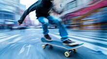 Dynamic Skateboarding Professional Captures Of Skateboarders Performing Tricks With Intentional Blur Emphasizing The Fluidity And Agility Of Their M  AI Generated Illustration